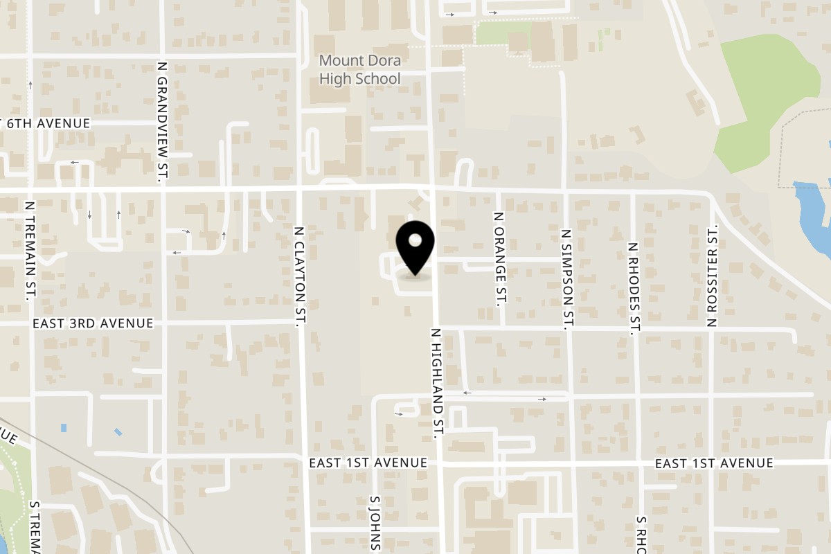 Map showing the location of Whiskey Kitchen Mount Dora on 315 North Highland Street in Mt Dora